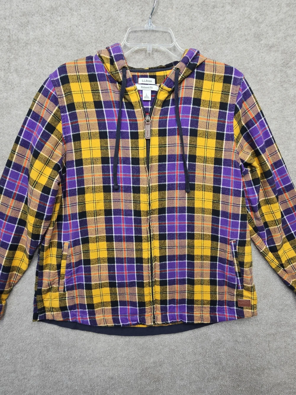 L.L.Bean Plaid Flannel Hooded Jacket Large Relaxed Fit Full Zip Cotton Y2K